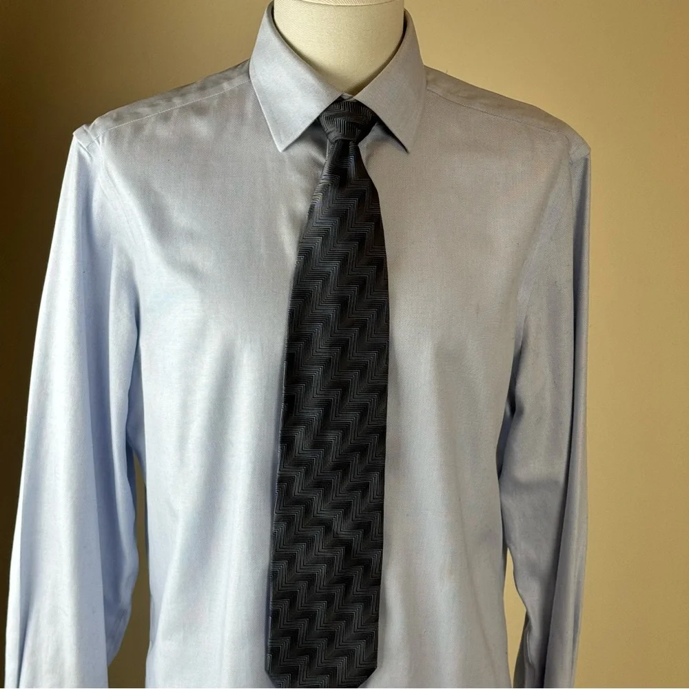 Pronto Uomo Men’s Necktie Gray Chevron Patterned Tie